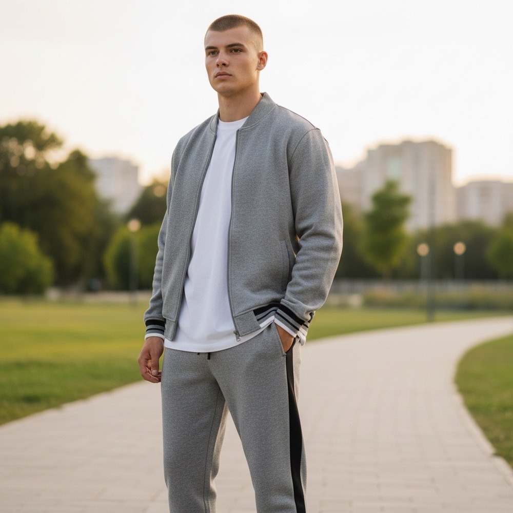 ICE CITY Mens Gray Tracksuit Set Jacket‎ Pants 3XL Acrylic Blend Warm Athleisure